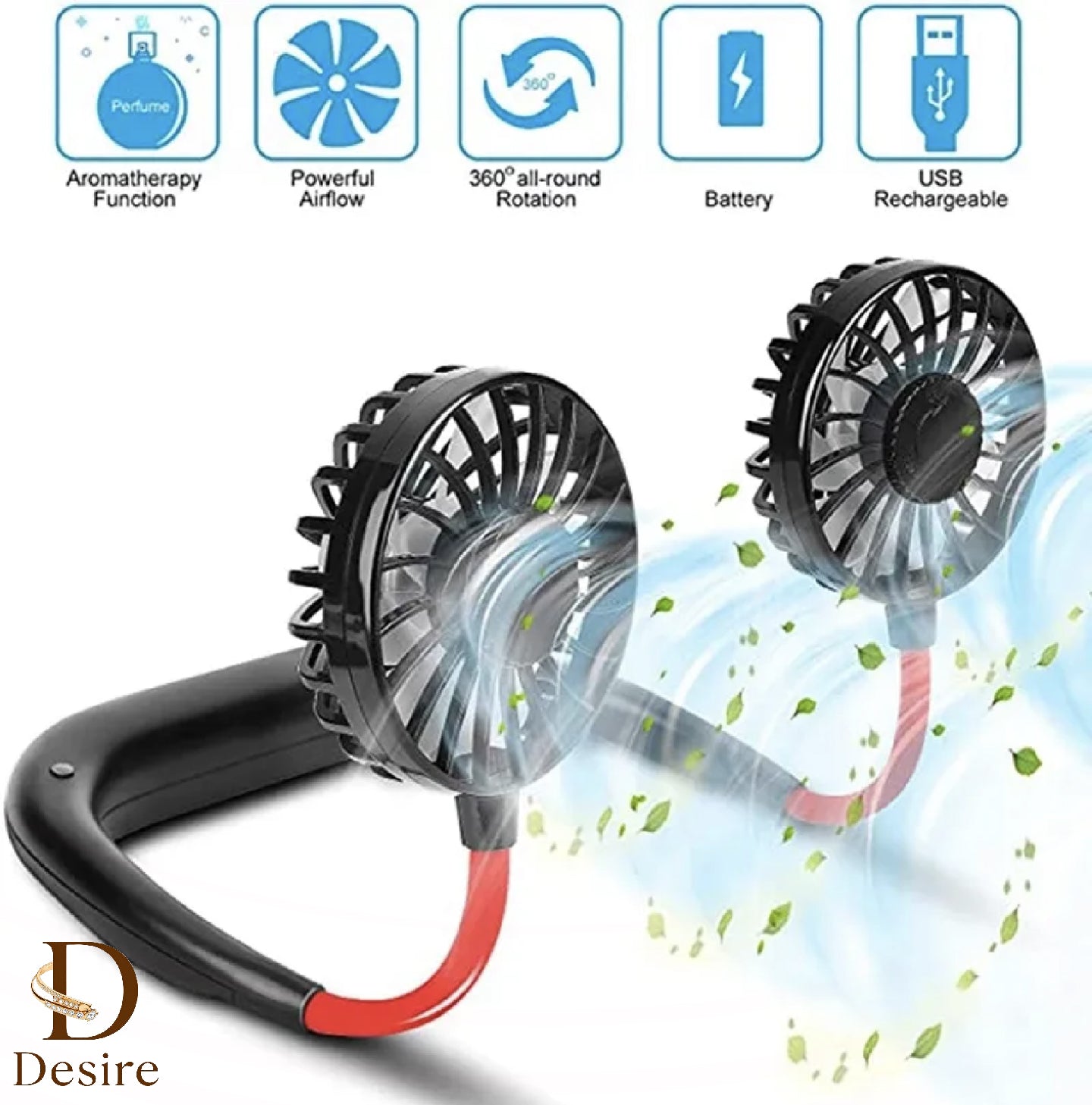 Rechargeable Portable Bladeless Neck Fan - USB Wearable Hands Free Fan, Neck Cooling Fans, Leafless Hanging Mini Neck Fan for Women Men Travel, Sports Outdoor